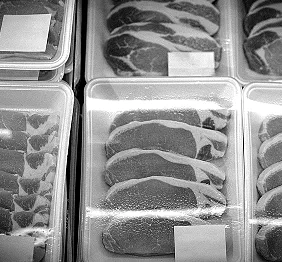 Assortment of meat in clear plastic packaging, a common household item where toxic DEHP is banned or restricted.